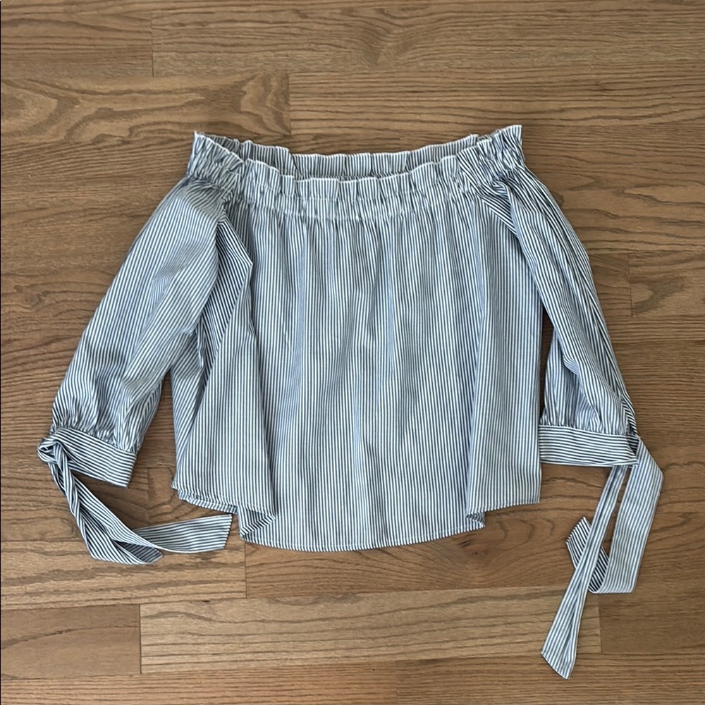 American Eagle Outfitters Blue Smocked Tie Front Blouse